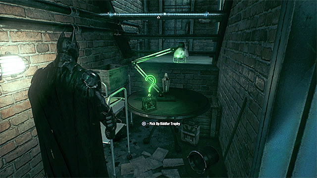The trophy can be found under the stairs - Riddler trophies on Miagani Island (20-38) - Collectibles - Miagani Island - Batman: Arkham Knight - Game Guide and Walkthrough