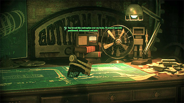 Scan the helmet lying on the table - Riddles on Miagani Island - Collectibles - Miagani Island - Batman: Arkham Knight - Game Guide and Walkthrough