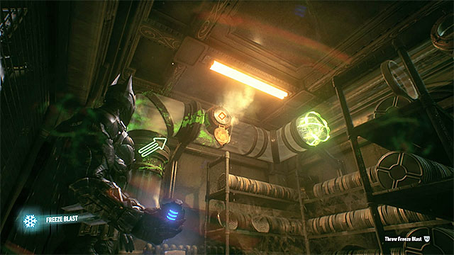 Throw the grenade at pipes from which the steam is coming out - Riddler trophies in the Panessa Studios (11-21) - Collectibles - Pannesa Film Studios - Batman: Arkham Knight - Game Guide and Walkthrough