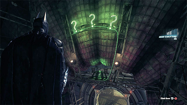Throw batarangs at the question marks - Riddler trophies in the Stagg Airships (1-10) - Collectibles - Stagg Airships - Batman: Arkham Knight - Game Guide and Walkthrough