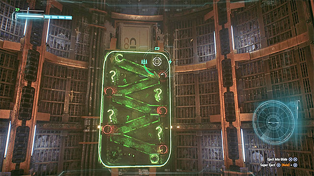 Use the batmobiles board cannons to hit the green question marks that raise the blockades - Riddler trophies in the Arkham Knight HQ (11-21) - Collectibles - Arkham Knight HQ - Batman: Arkham Knight - Game Guide and Walkthrough
