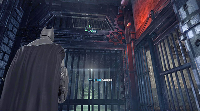 The ledge that you need to grab onto with the grappling hook - Gain access to the Execution Chamber - Main storyline - Batman: Arkham Origins - Game Guide and Walkthrough