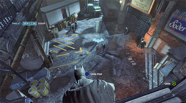Below, there is a group of ten enemies and I recommend that you glide towards the martial artist shown in the screenshot to eliminate him in the first place - Gain access to the Gotham City Royal Hotel - Main storyline - Batman: Arkham Origins - Game Guide and Walkthrough