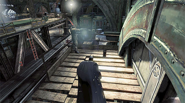 The balcony occupied by a sniper - Disarm the bomb at the north pillar - Main storyline - Batman: Arkham Origins - Game Guide and Walkthrough