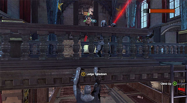 You can try to throw Deadshot over the balustrade - Deadshot - Most Wanted - Batman: Arkham Origins - Game Guide and Walkthrough