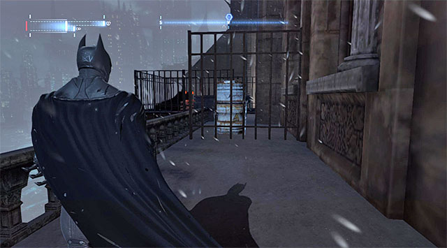 Your target is on the balcony shown in the screenshot, located at the edge - Black Mask - Most Wanted - Batman: Arkham Origins - Game Guide and Walkthrough