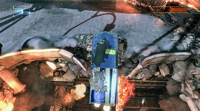 Jump onto the vehicle hanging above the chasm - Firefly - Boss fights - Batman: Arkham Origins - Game Guide and Walkthrough