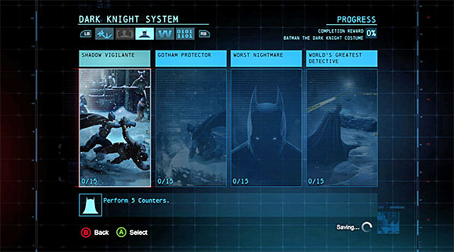 It is a good idea to check on your progress on a regular basis - Dark Knight Challenges - Batman: Arkham Origins - Game Guide and Walkthrough