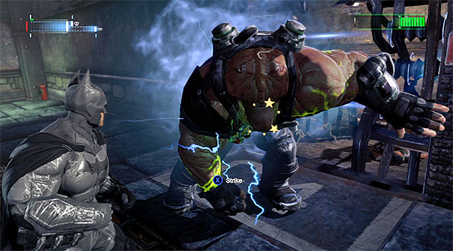 Variant two is way better, and it assumes that you keep pushing Bane onto the electric fence that separates the cages with prisoners from the main corridors - Bane #2 - Boss fights - Batman: Arkham Origins - Game Guide and Walkthrough