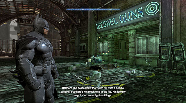The place where the mission starts is the Jezebel Guns gun store, shown in the above screenshots - Case 1224-3: Jezebel Plaza Fall - Casefile Reports - Batman: Arkham Origins - Game Guide and Walkthrough
