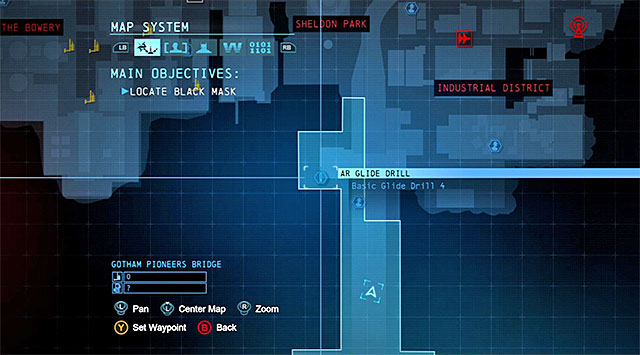 To start this task, you need to reach the Northern part of the Gotham Pioneers Bridge (the above screenshot) - Dark Knight System - Challenges - Batman: Arkham Origins - Game Guide and Walkthrough