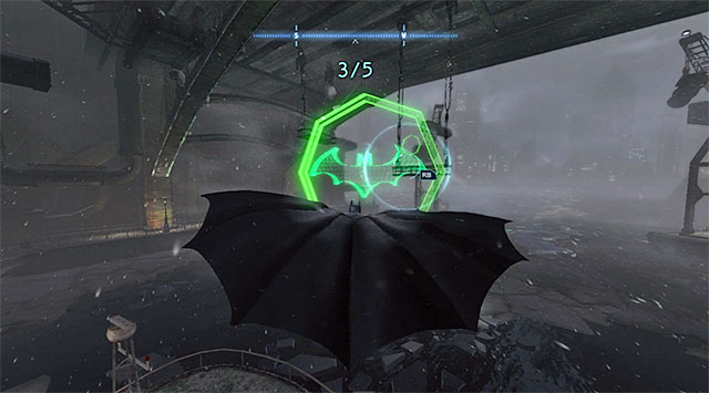Glide through the first ring, start diving and, right after you get through the third one, start ascending, because this is the only way to glide through the fourth ring - Dark Knight System - Challenges - Batman: Arkham Origins - Game Guide and Walkthrough