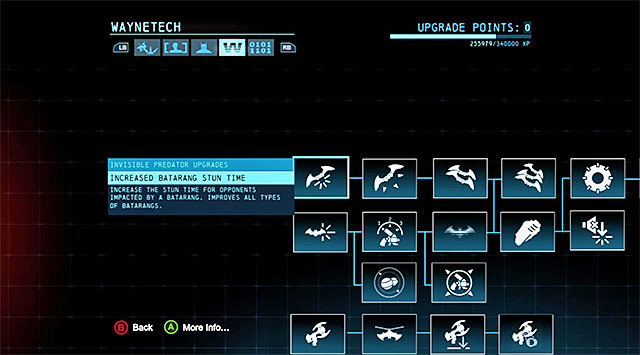 The Invisible Upgrades window - Invisible Predator Upgrades - Batmans gadgets and skills - Batman: Arkham Origins - Game Guide and Walkthrough