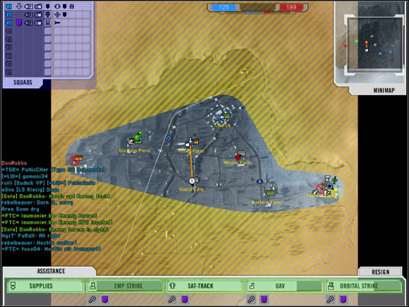 The chart marked with the blue color, placed in the top left corner of the screen, presents squads, kind of order the soldiers try to perform and members' kits - Commander - Roles on the battlefield - Battlefield 2142 - Game Guide and Walkthrough