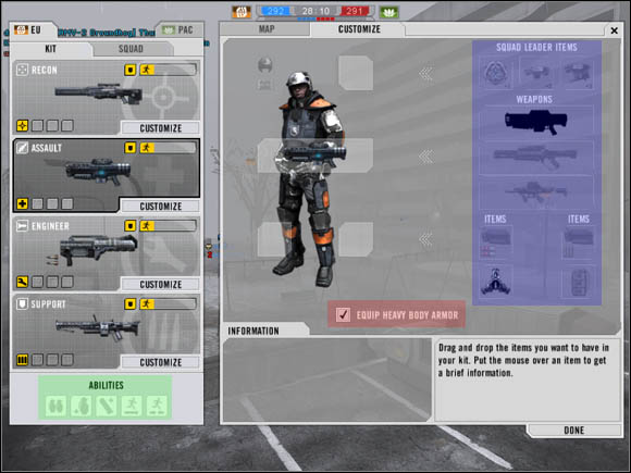 In the section marked with blue color, there are icons of unlocks - Equipment selection & unlocking succession - Unlocks - Battlefield 2142 - Game Guide and Walkthrough