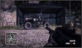 On the mountain way, You'll be suddenly attacked by an enemy car, so make sure You can rapidly get to the grenade launcher - Crash and Grab II - Campaign - Battlefield: Bad Company - Game Guide and Walkthrough