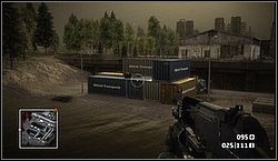 The fourth box is in the mercenaries' compound, on some colored containers - Crossing Over - Gold crates - Battlefield: Bad Company - Game Guide and Walkthrough