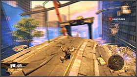Approach the ledge once it's safe and make a jump towards the metal bar - Act 1 - Chapter 1 - Ascension City Downtown III - Act 1 - Chapter 1 - Bionic Commando - Game Guide and Walkthrough