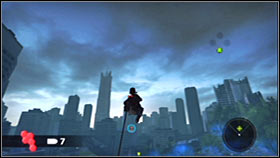 Attach yourself to a metal beam and swing a few times to land near the parking lot seen in the distance - Act 2 - Chapter 2 - The Mohole - BOSS - Act 2 - Chapter 2 - Bionic Commando - Game Guide and Walkthrough