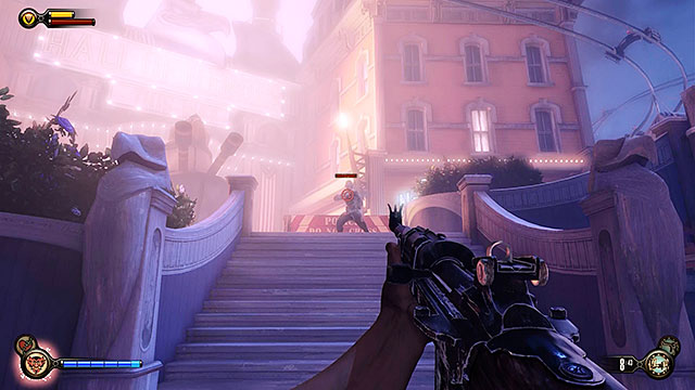 You will now have to fight your way back to the beginning of the promenade - Find Shock Jockey at the Hall of Heroes - Chapter 8 - Soldiers Field - BioShock: Infinite - Game Guide and Walkthrough