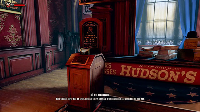 Check the area to the right of the monumental statue of Father Comstock and you should be able to locate Hudsons tailor shop - Find the statue of Columbia - Chapter 2 - Welcome Center - BioShock: Infinite - Game Guide and Walkthrough