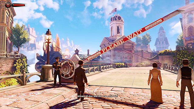 Get back to the streets and proceed towards a parade flying over the city - Find the statue of Columbia - Chapter 2 - Welcome Center - BioShock: Infinite - Game Guide and Walkthrough
