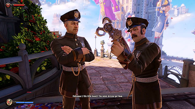On your way to the lottery youll also encounter two policemen - Go to the Monument Island and find the girl - Chapter 2 - Welcome Center - BioShock: Infinite - Game Guide and Walkthrough