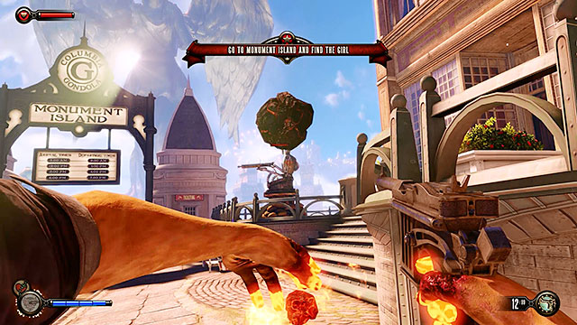 Proceed to the end of the street and expect to come across new policemen here, as well as a single turret - Fight your way to Monument Island - Chapter 3 - Raffle Square - BioShock: Infinite - Game Guide and Walkthrough