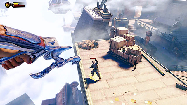 Continue using the Sky-Hook to connect to nearby hooks until you get to the last one - Go to the Monument Island and find the girl (part 1) - Chapter 4 - Comstock Center Rooftops - BioShock: Infinite - Game Guide and Walkthrough