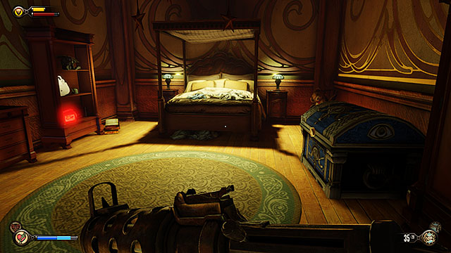 The first floor of the residence contains a bedroom - Go to the Monument Island and find the girl (part 1) - Chapter 4 - Comstock Center Rooftops - BioShock: Infinite - Game Guide and Walkthrough