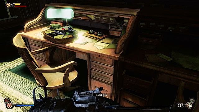 Proceed towards a small office, to the left of the table - Go to the Monument Island and find the girl (part 2) - Chapter 4 - Comstock Center Rooftops - BioShock: Infinite - Game Guide and Walkthrough