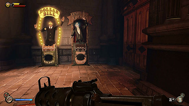 In order to get to the middle ticket stand you must use a nearby door and turn right after reaching a new corridor - Find a gondola to Monument Island - Chapter 5 - Monument Island Gateway - BioShock: Infinite - Game Guide and Walkthrough