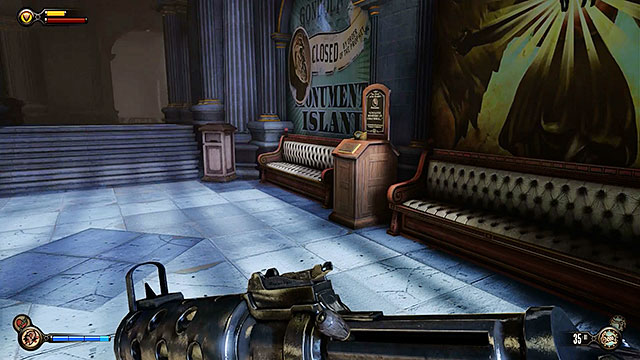 After entering the gondola station you will be allowed to interact with Veni, Vidi, Vigor - Find a gondola to Monument Island - Chapter 5 - Monument Island Gateway - BioShock: Infinite - Game Guide and Walkthrough