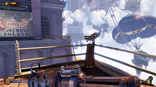 Once youre done exploring the room mentioned above find Vantage Points #11- a telescope next to the balustrade - Use the sky-lines to reach Monument Island - Chapter 5 - Monument Island Gateway - BioShock: Infinite - Game Guide and Walkthrough