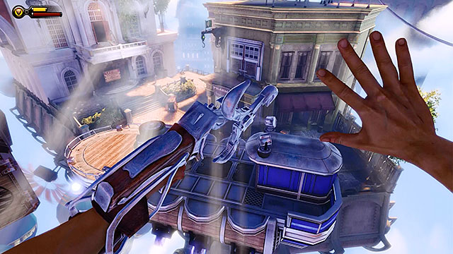 The gondola will soon block your path again and this is the moment when youll have to land on a nearby police barge - Use the sky-lines to reach Monument Island - Chapter 5 - Monument Island Gateway - BioShock: Infinite - Game Guide and Walkthrough