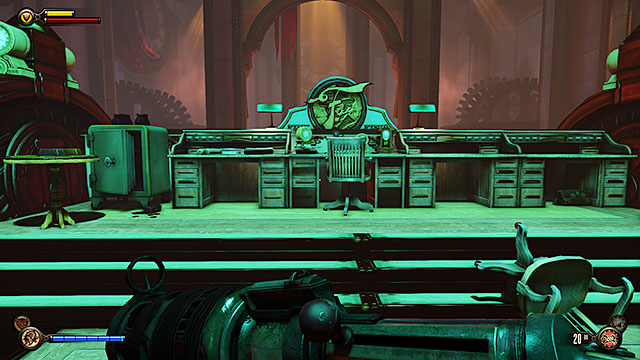 Theres an opened safe behind the desks in the reception - Go to the factory and take back the First Lady airship - Chapter 27 - The Factory - BioShock: Infinite - Game Guide and Walkthrough