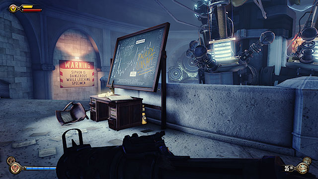 Theres a Voxophone #15: A Reward, Deferred - Ty Bradley on the desk in this room and you can also find Infusion #4 just behind it - Find the girl - Chapter 6 - Monument Tower - BioShock: Infinite - Game Guide and Walkthrough