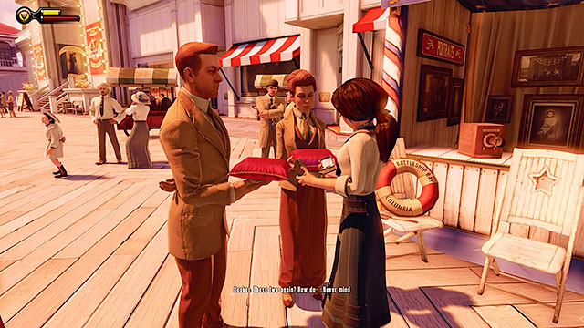 After leaving the shop youll both encounter the mysterious Lutece siblings - Choice: Marigold pin - Chapter 7 - Battleship Bay - BioShock: Infinite - Game Guide and Walkthrough
