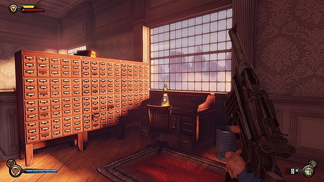 Once youre inside the office check the desk under the window to find Infusion #6 - Take Elizabeth to the First Lady airship - Chapter 8 - Soldiers Field - BioShock: Infinite - Game Guide and Walkthrough