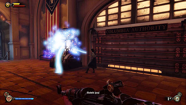 When youll approach the exit from the pavilion the electricity will malfunction and the door will close - Take Elizabeth to the First Lady airship - Chapter 8 - Soldiers Field - BioShock: Infinite - Game Guide and Walkthrough