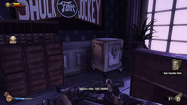 The study that was guarded by the turret contains a new safe and once again youre going to need 5 lockpicks to open it - Find Shock Jockey at the Hall of Heroes - Chapter 8 - Soldiers Field - BioShock: Infinite - Game Guide and Walkthrough