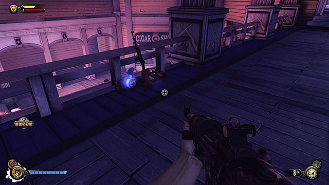 Check the area near the balustrade on the same floor, finding a rifle, salts and Voxophone #26: A True Soldier - Lance cpl - Find Shock Jockey at the Hall of Heroes - Chapter 8 - Soldiers Field - BioShock: Infinite - Game Guide and Walkthrough
