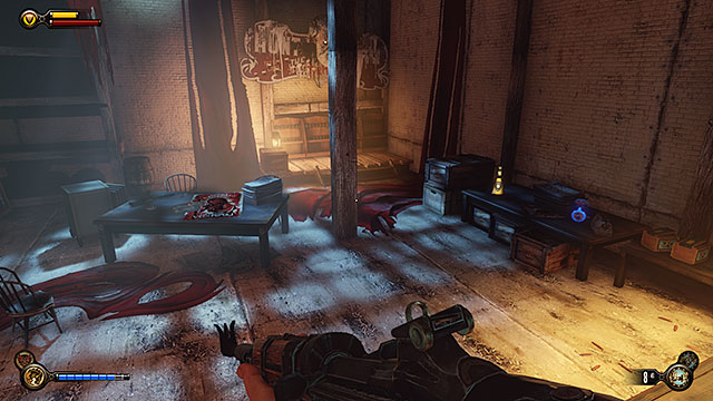 The secret room contains weapons, ammunition, medical supplies and money - Side mission: Use the cipher to crack the Vox code - Chapter 8 - Soldiers Field - BioShock: Infinite - Game Guide and Walkthrough