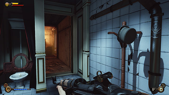 In order to get to the Vox secret room you must go to the other bathroom - Side mission: Use the cipher to crack the Vox code - Chapter 8 - Soldiers Field - BioShock: Infinite - Game Guide and Walkthrough