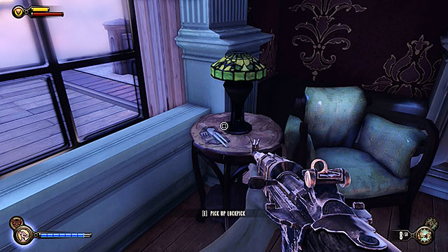 Open the door and locate a lockpick on a small table near the window - Return to Soldiers Field and power up the gondola - Chapter 12 - Return to Hall of Heroes - BioShock: Infinite - Game Guide and Walkthrough