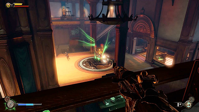 The room on the other side of the door youve just opened is guarded by a Mechanized Patriot and a squad of policemen - Find a way into Finkton - Chapter 16 - Worker Induction Center / Finkton Proper - BioShock: Infinite - Game Guide and Walkthrough