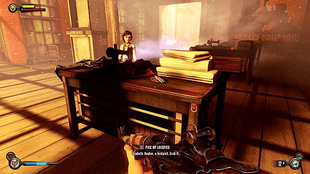 Explore the area behind Finks factory (to the left of the job fair) to find a tailor workshop with a very unusual red tear - Find the gunsmith Chen Lin - Chapter 17 - Plaza of Zeal - BioShock: Infinite - Game Guide and Walkthrough