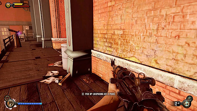 Check the corner near the telescope to find a locksmiths set containing two lockpicks - Find Shantytowns police impound - Chapter 21 - Shantytown - BioShock: Infinite - Game Guide and Walkthrough