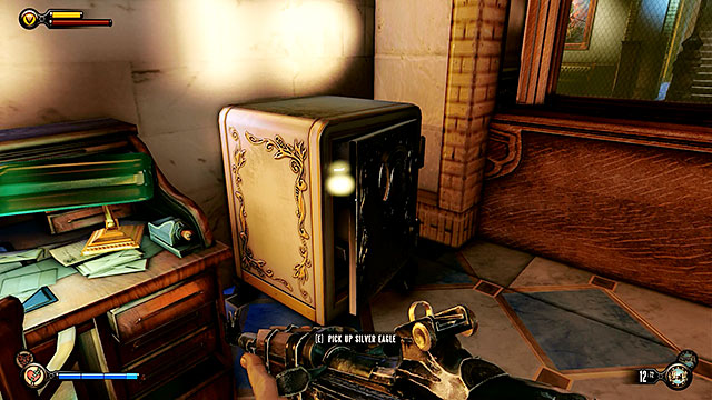 Check the office to the right and youll find an unlocked safe containing a lot of silver - Search for Chen Lins confiscated tools - Chapter 22 - Bull House Impound - BioShock: Infinite - Game Guide and Walkthrough