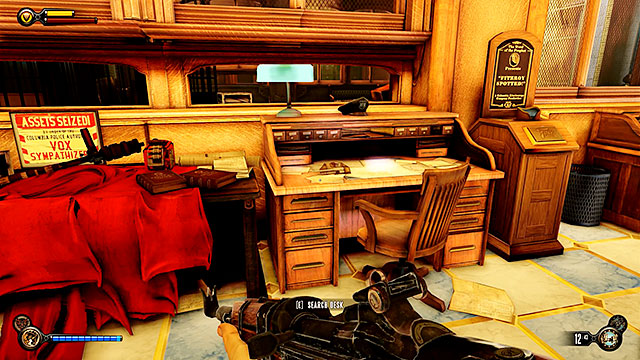 Go through the main hall of the precinct, heading towards a reception located to your right - Search for Chen Lins confiscated tools - Chapter 22 - Bull House Impound - BioShock: Infinite - Game Guide and Walkthrough